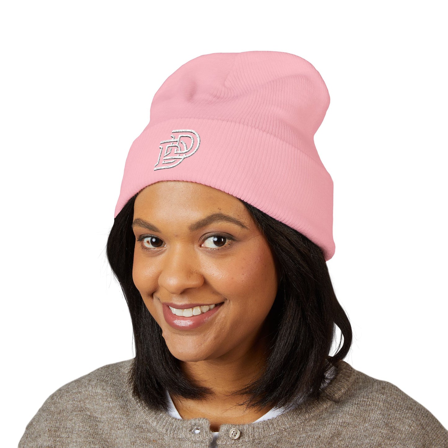Embroidered Monogram Cuffed Beanie — Classic Initial D Knit Hat