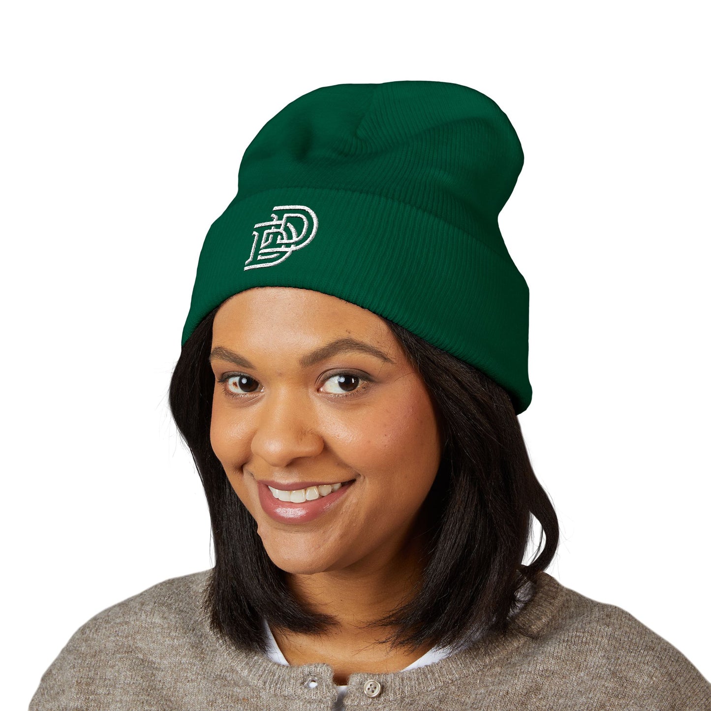 Embroidered Monogram Cuffed Beanie — Classic Initial D Knit Hat