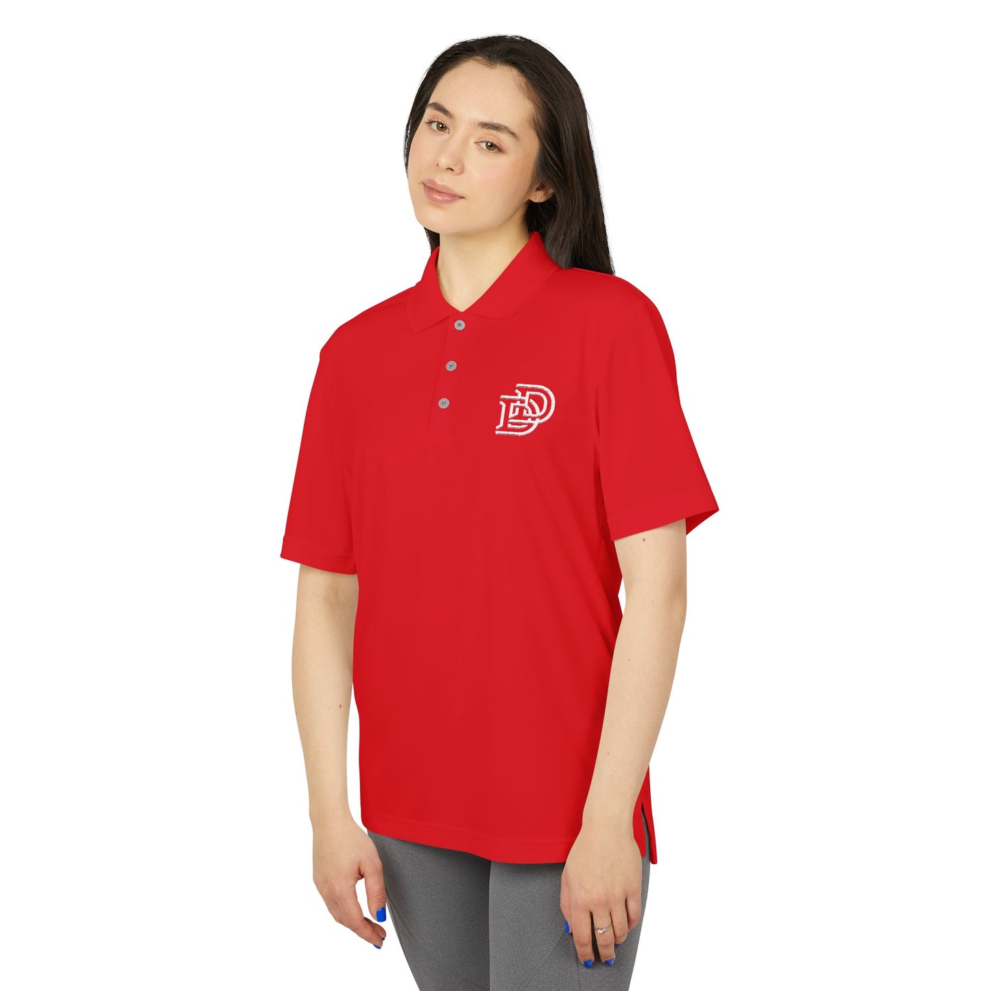 Orange Performance Polo with 'D' Chest Logo — Men's Golf & Team Shirt