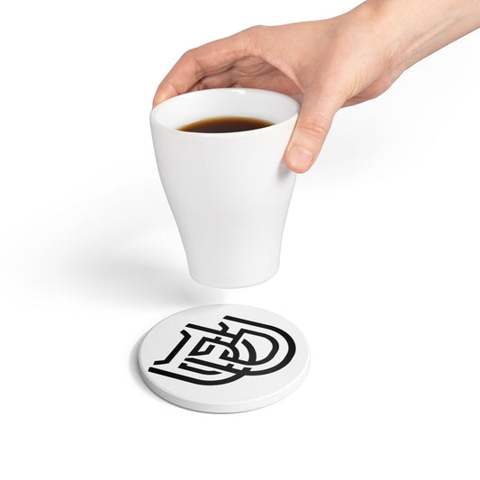 Monogram DD Ceramic Coaster — Modern Black Double-D Initial Drink Coaster