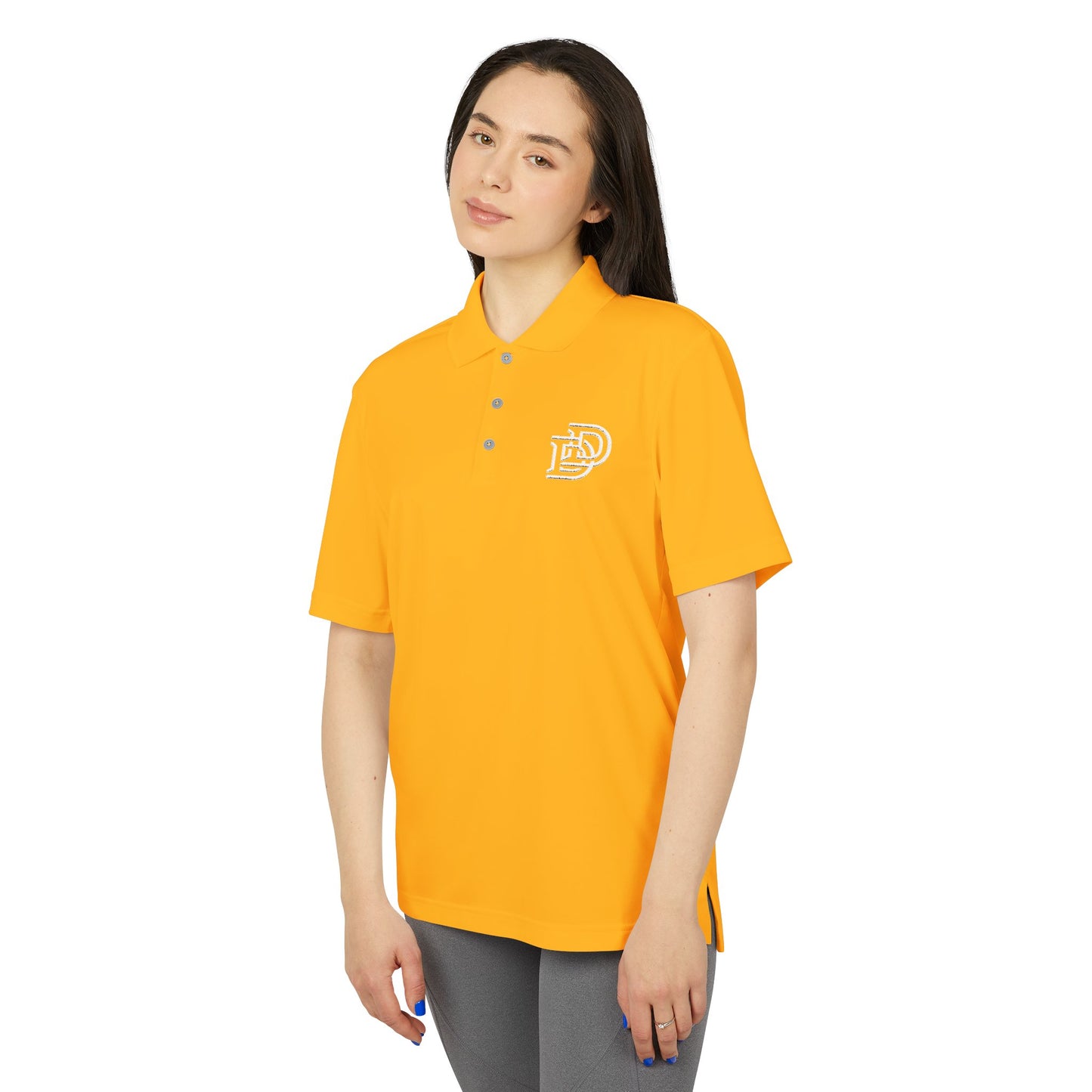 Orange Performance Polo with 'D' Chest Logo — Men's Golf & Team Shirt