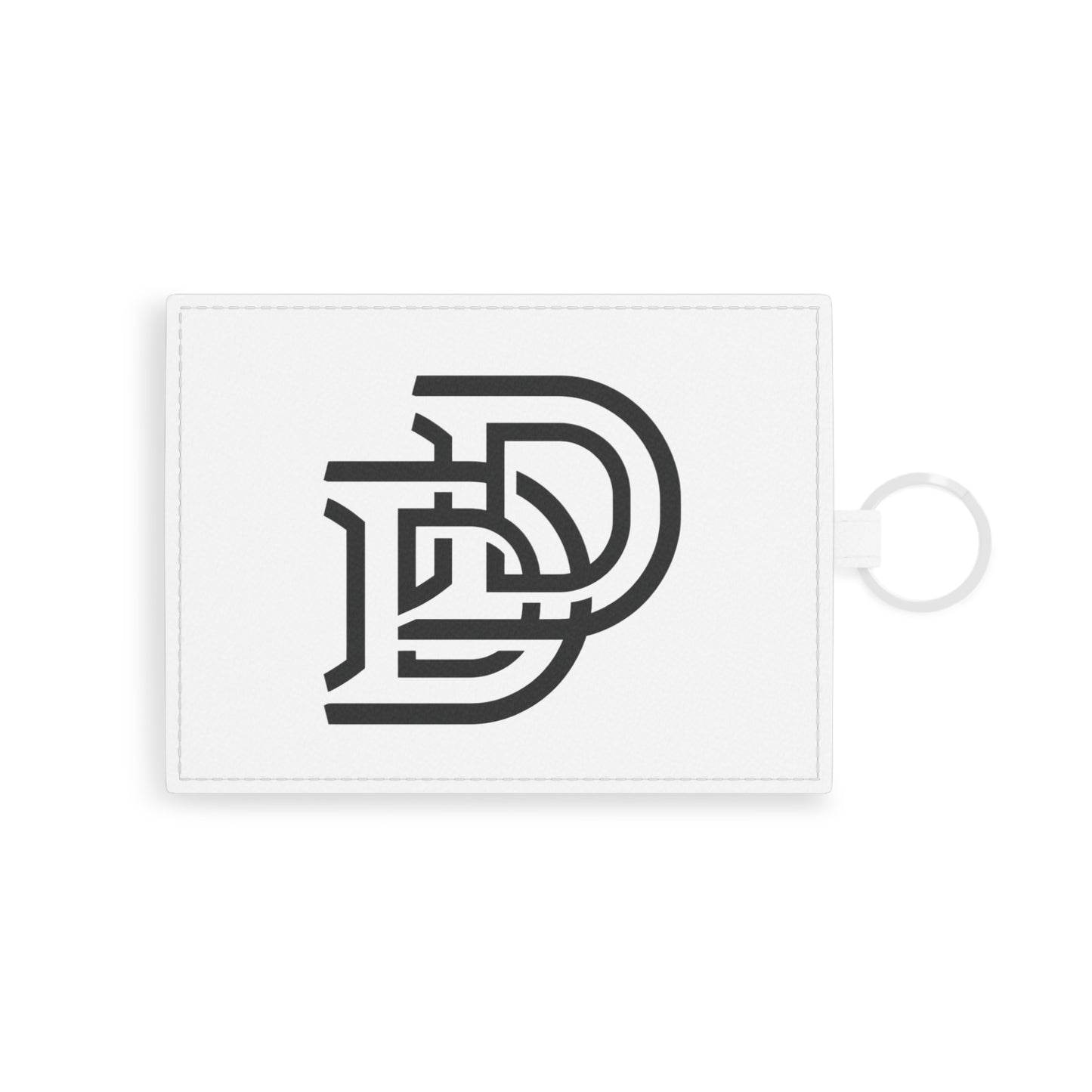 Monogram D Double Saffiano Leather Card Holder — Minimalist White ID Wallet with Key Ring