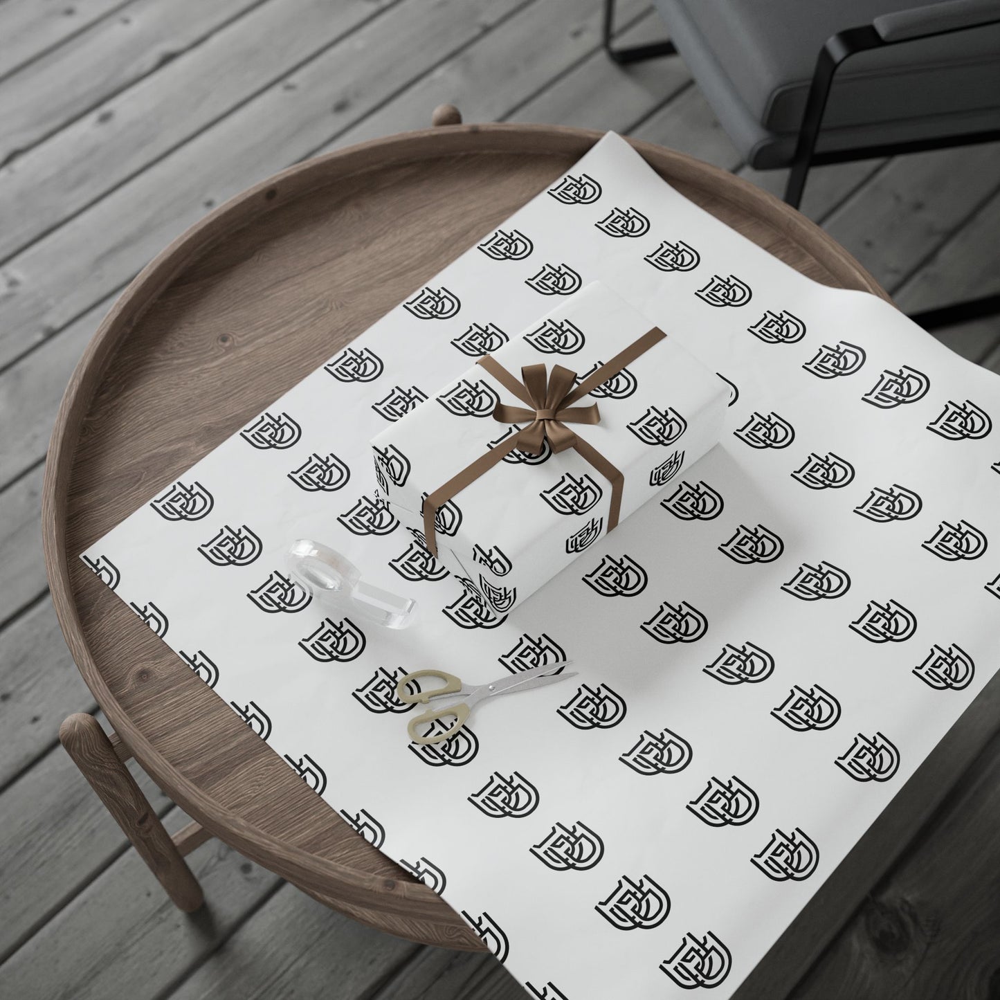 Monogram Pattern Wrapping Paper – Black & White Logo Gift Wrap