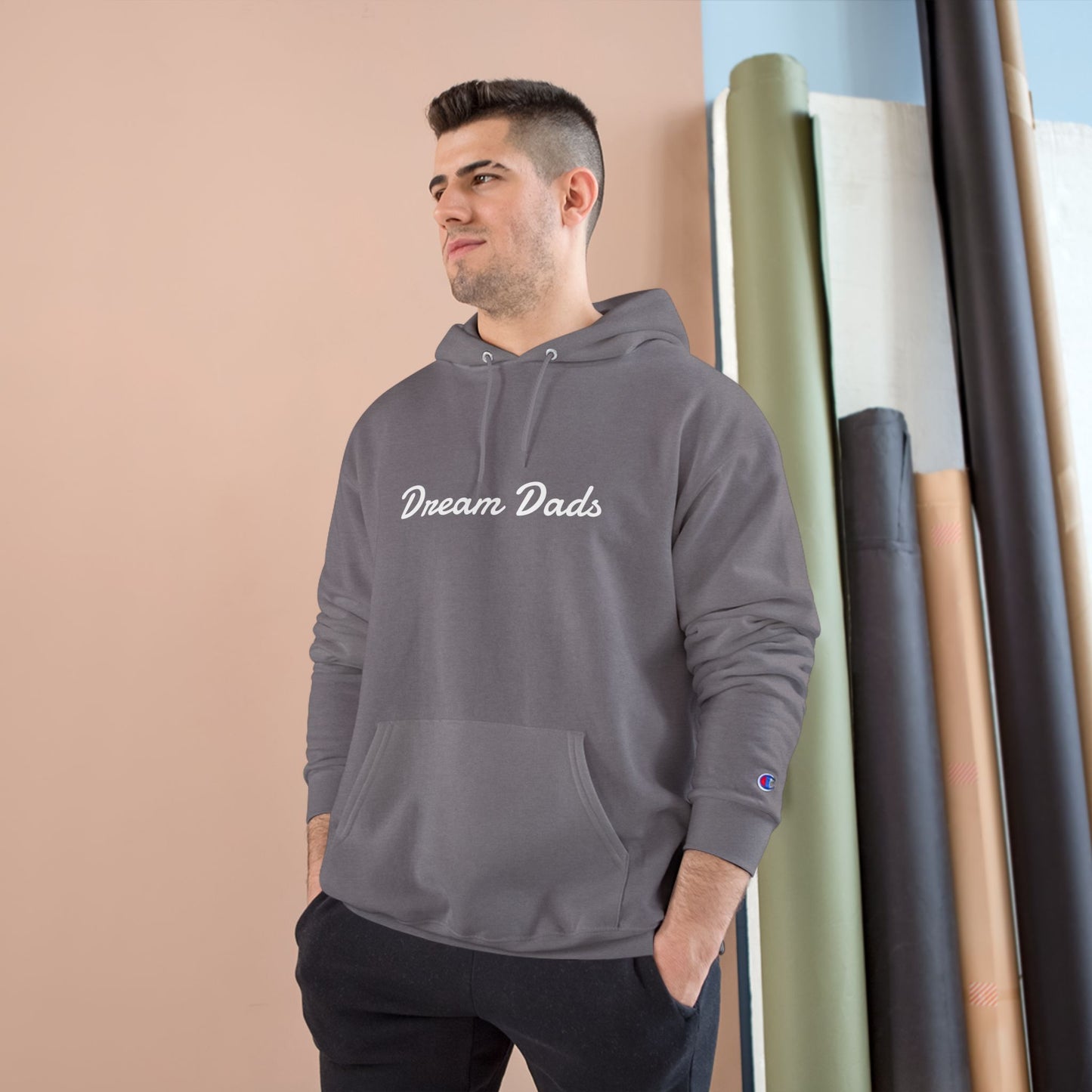 Dream Dads Hoodie — Minimal Script Front & Interlocking DD Back Pullover