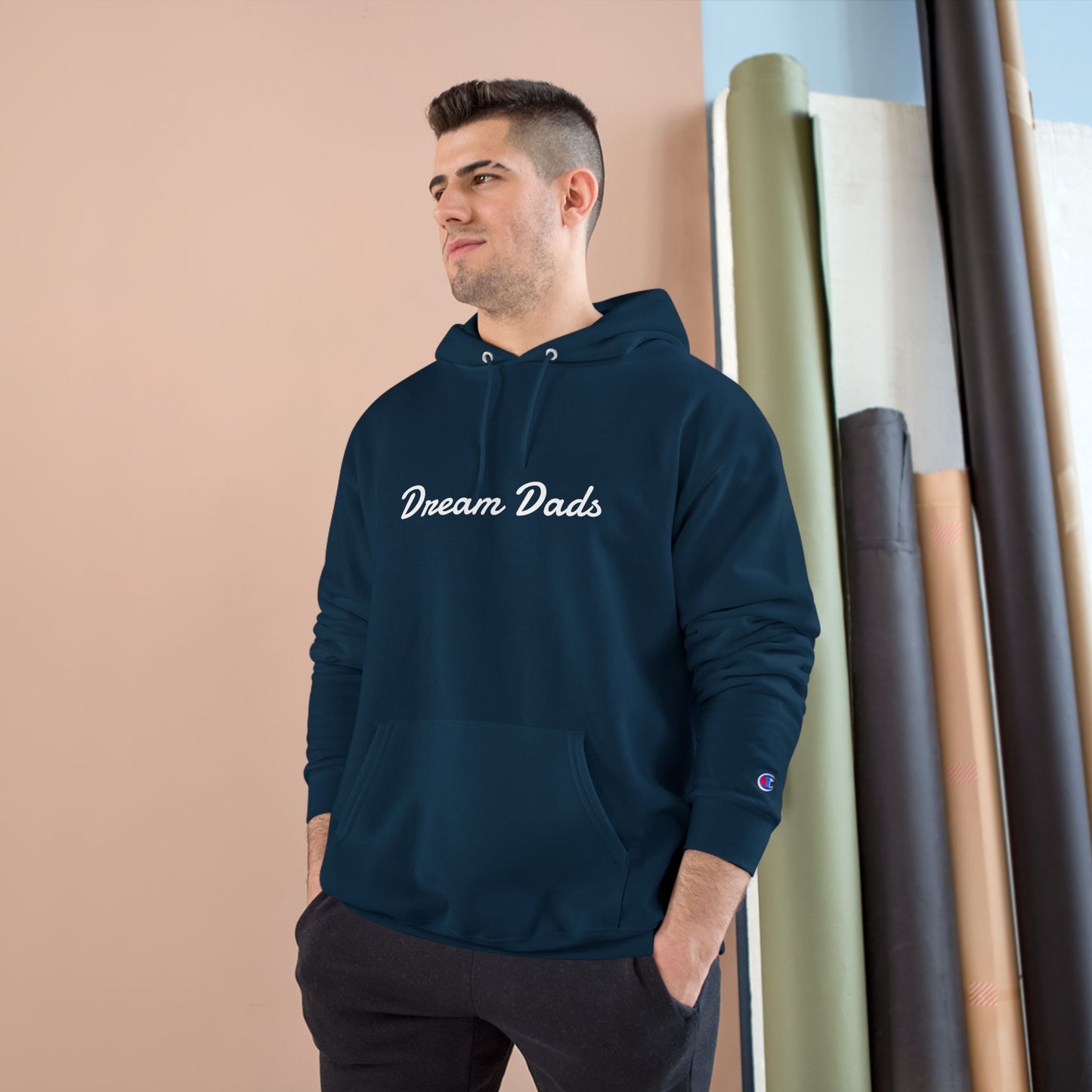 Dream Dads Hoodie — Minimal Script Front & Interlocking DD Back Pullover