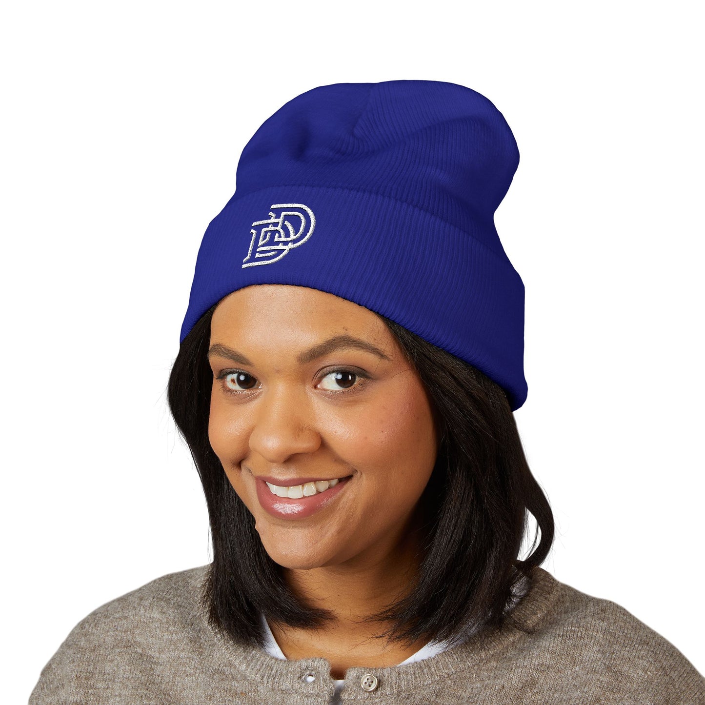Embroidered Monogram Cuffed Beanie — Classic Initial D Knit Hat