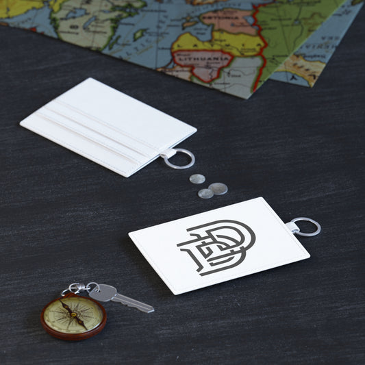 Monogram D Double Saffiano Leather Card Holder — Minimalist White ID Wallet with Key Ring