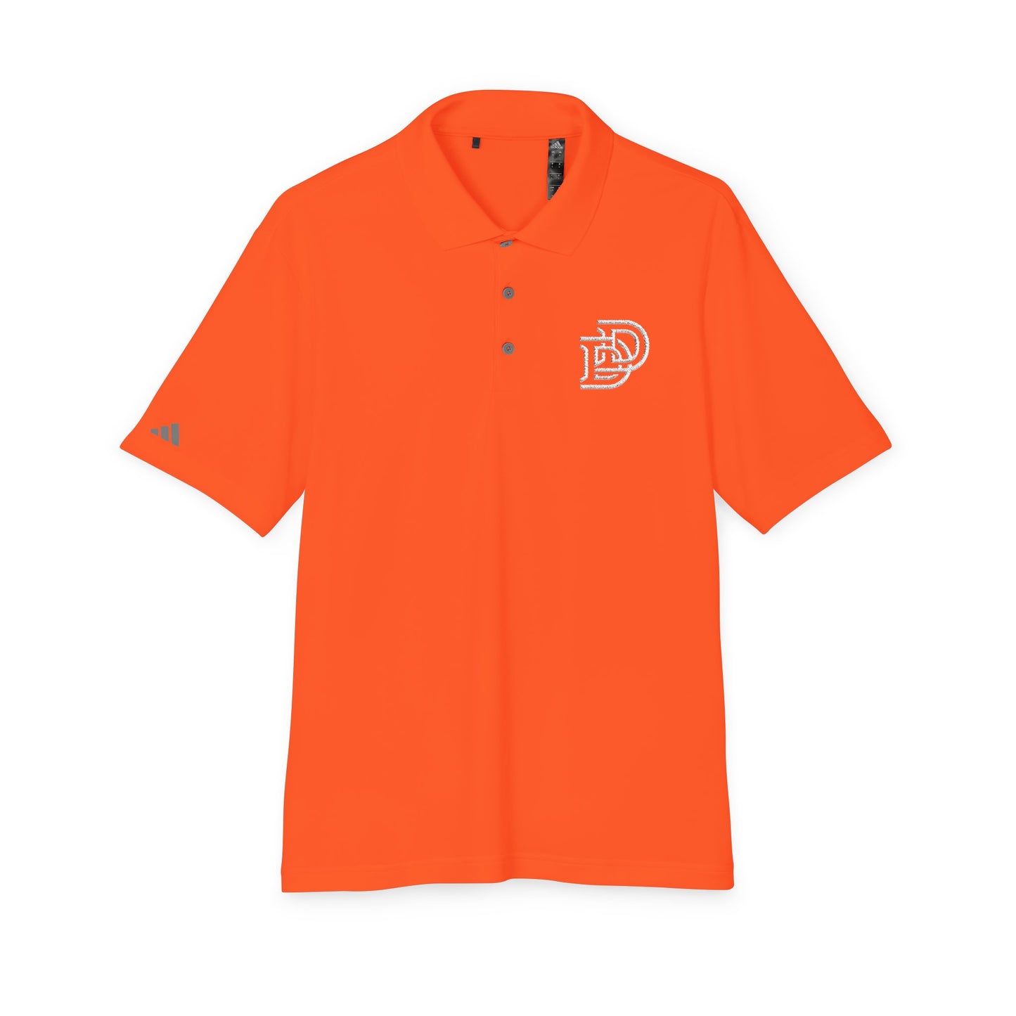 Orange Performance Polo with 'D' Chest Logo — Men's Golf & Team Shirt